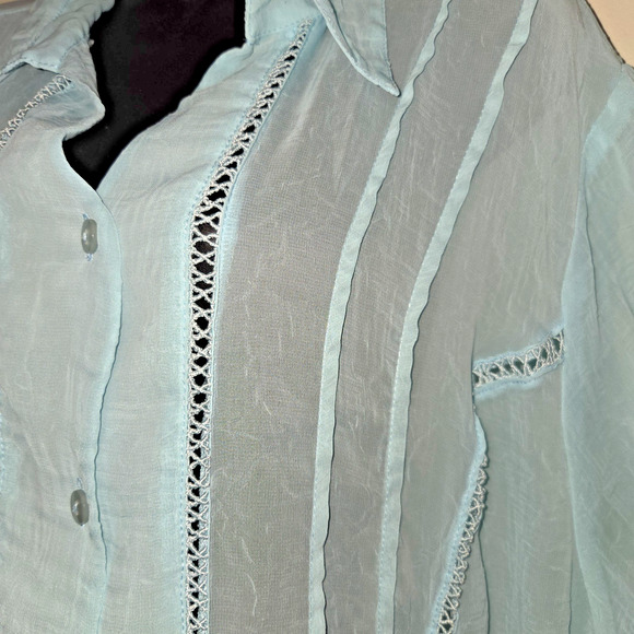 Dressbarn Pastel Blue Sheer Blouse Top Sz 3X 22/24 Short Sleeves Button Up - Picture 4 of 16